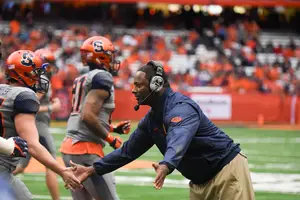 Dino Babers addressed his team in the locker room after Syracuse's win. It was the signature win of the Babers era thus far.