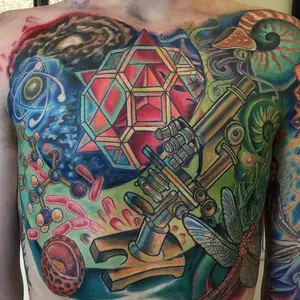Joshua Harris, a graduate student here, collaborated with tattoo artist Jamie Santos    for the elaborate chest piece.