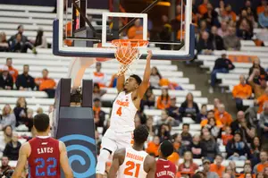 The 6-foot John Gillon flushed home a dunk in the second half against South Carolina State on Tuesday night.