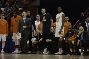 Tyler Lydon was in warmups and had an ice pack on his right foot in the second half of the game against EMU. 
