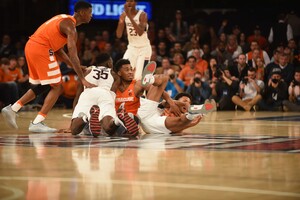 Syracuse blew an 11-point second-half lead against Connecticut at Madison Square Garden on Monday night.