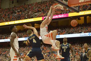 Tyler Lydon dunks in one of last year's Syracuse-Pitt games, one SU lost by 14 at home. 