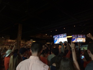SU students celebrate at Chuck's Cafe in March, when the men's basketball team beat Virginia to advance to the Final Four.