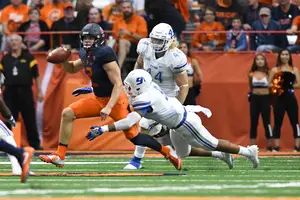 Eric Dungey stuffed the stat sheet, finding space with his legs and hitting targets with his arm. He accounted for five touchdowns and threw for more than 300 yards for the seventh time in his career. 