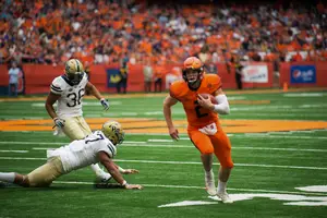 Quarterback Eric Dungey threw for 365 yards, ran for 48 yards and finished with three total touchdowns in SU's win over Pittsburgh.