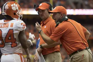 Embracing at midfield after the game, Dabo Swinney told Dino Babers, 