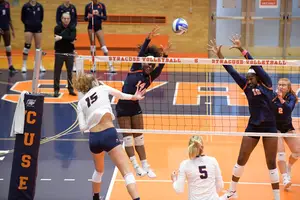 Syracuse’s front line constantly repelled attack attempts, limiting Virginia to a .110 hitting percentage.