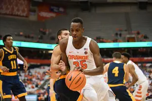 Bourama Sidibe thrived for SU against SNHU Wednesday, recording six blocks and shooting 73 percent from the charity stripe.