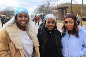 Ohemaa Dixon (left), Caitlin Joyles (middle) and Cayla Dorsey (right) were inspired by the viral trends of #DuragDay and decided to bring the idea to Syracuse University for #CuseDuragDay.