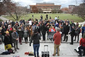 Graduate students rallied against the proposed tax legislation last week.