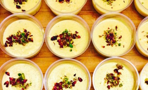 My Lucky Tummy serves dishes like firnee, a rice pudding from Afghanistan made with cardamom, saffron and garnished with pistachios and rose petals.