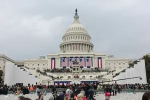 Attendees of the Inauguration of Donald Trump leaving the Capital Building after he left for the parade.