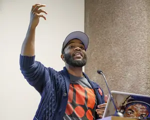 UVA professor A.D. Carson shared his dissertation, a 34-track rap album called “Owning My Masters: The Rhetorics of Rhymes and Revolutions.” 