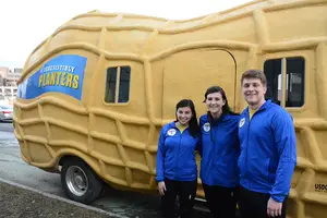 From Monday to Thursday last week, a 26-foot-long peanut truck could be seen on the Syracuse University campus. Elise Grover, Iara Aldape and SU alumnus Liam Sullivan visited central New York to promote Planters and recruit next year’s Peanutters.