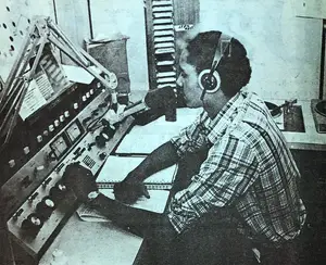 In 1983, Syracuse University took over WAER and hired full-time professionals to operate the station and train student volunteers. Pictured above is former student Charles Simmons during the transition.