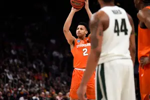 Syracuse and Michigan State played tight throughout the game, but ultimately Syracuse was able to pull away and hold onto a small lead to win.