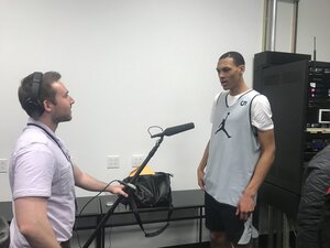 Darius Bazley, pictured at the Jordan Brand Classic media day, scored 12 points and nine rebounds in the showcase on Sunday.