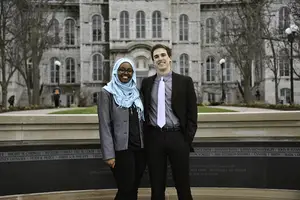 Ghufran Salih (left) and Kyle Rosenblum are one of three pairs running for Student Association president and vice president, respectively.