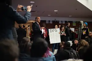Protesters crashed SU’s Spring Reception, an accepted students event, on Friday, taking over Schine Student Center’s atrium. Department of Public Safety Chief Bobbly Maldonado spoke to the protesters.