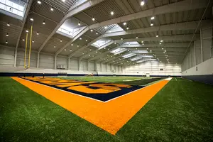 Many Syracuse athletes practice on South Campus. Now, players can walk this field in the Ensley Athletic Center to Manley Field House for mental health counseling. 