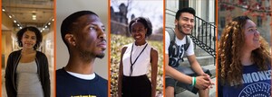 Arlene Centeno (left to right), Taryne Chatman, Asile Patin, Carlos Mendoza and Cheyenne Amaya are first-generation seniors at Syracuse University. With the support of loved ones, they will be the first in their family to receive a college diploma.