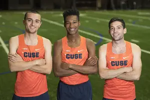 Colin Bennie (left) Justyn Knight (middle) and Philo Germano (right) never lost to an ACC cross country team and won a national championship in 2015.