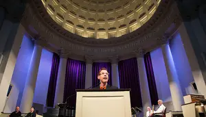 Rev. Brian Konkol led the first Dean's Convocation of the semester in Hendricks Chapel on Sunday night. Appointed in July 2017, Konkol started the weekly interface to learn more about the student body and it now serves as a way to reflect and learn on campus.