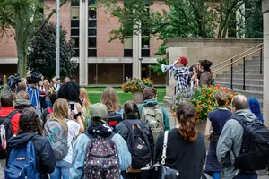 Students and faculty gathered on the Quad last Thursday to protest Brett Kavanaugh's nomination. 