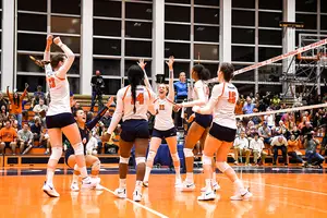 Syracuse, pictured earlier this season, pulled off a straight-set win at Virginia on Sunday to go to 5-1 in the ACC.