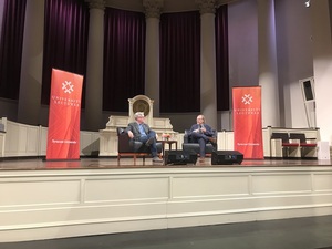 Saunders (right) kicked off Syracuse University’s Lectures Series on Thursday night at Hendricks Chapel. 