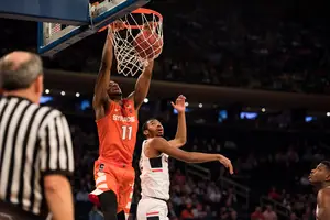 Oshae Brissett, pictured last year against Connecticut, tallied a double-double during the MSG matchup last season.