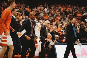 Syracuse's bench in its 72-71 win over Georgetown. 