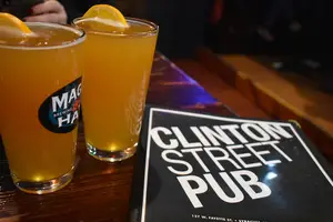 Patrons can enjoy a cold glass of Blue Moon, topped with an orange slice on the rim at Clinton Street Pub.