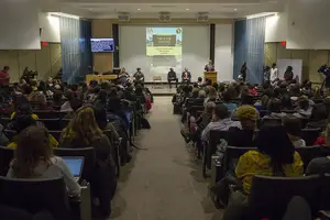 More than 300 students attended a forum on Monday to discuss concerns following the Feb. 9 assault of three students on Ackerman Avenue. 