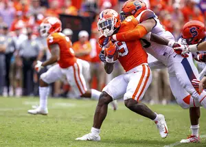 Travis Etienne has 258 yards and three touchdowns through two games in 2019. 
