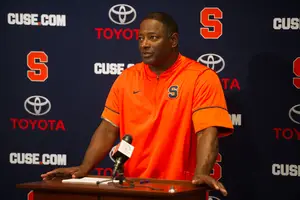 Syracuse head football coach Dino Babers speaks to the media.