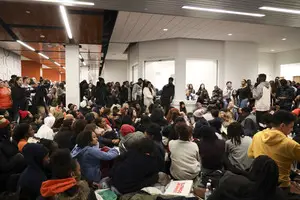The sit-in began in the Barnes Center at 10:30 a.m. on Wednesday. 