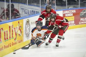Syracuse equalized the game twice, but St. Lawrence won the game 20 seconds into sudden-death overtime. 