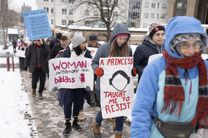 Many protesters carried signs advocating for women’s rights, healthcare, climate change awareness and an end to gun violence. 