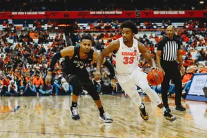 Elijah Hughes currently leads Syracuse in points (19.3 per game) and assists (4.3).