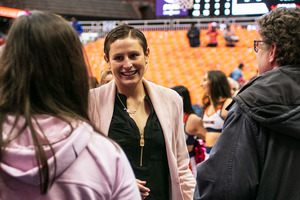 For the first time since her breast cancer diagnosis in June, Tiana Mangakahia addressed the Carrier Dome crowd. 