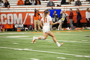 In Syracuse's most recent game, Emily Hawryschuk scored six goals.