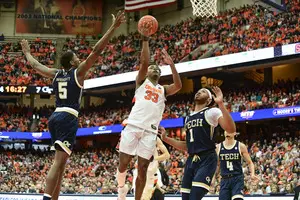 Elijah Hughes (pictured) and Marek Dolezaj both poured in 20 points for the Orange in the Carrier Dome on Saturday evening. 