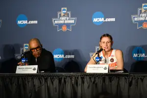 Quentin Hillsman and Tiana Mangakahia, pictured during the 2019 NCAA tournament, said the NCAA's eligibility waiver was expected but relieving.