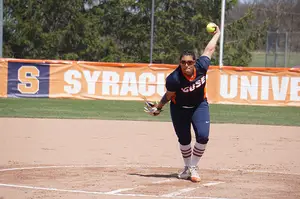Alexa Romero, who's returning for a final season with the team, pitches versus Duke.