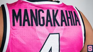 Syracuse senior Noah Hammerman designed Syracuse's new breast cancer awareness jerseys, which they wore on Sunday for the Play4Kay game.