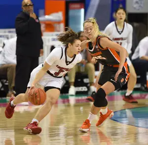 Digna Strautmane committed three fouls in Syracuse's ACC tournament loss to No. 1 Louisville.