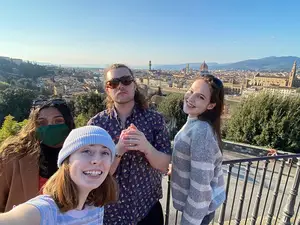 Pramita Mital (left), Isabel Sierra, Michael Tischler and Jenna Merry are four of 26 Syracuse University students who are currently studying abroad in Florence with COVID-19 restrictions.