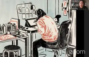 Lisk Feng showed the audience a drawing that depicts the reality of freelancers: overwhelmed and working on a project at 1 a.m. while accompanied by a long to-do list. 