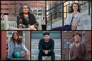(Clockwise from top L) Tula Goenka, Bailey Felix, Zeke Leonard, Vedyun Mishra and Noelle Johnson will be five of the six speakers at the 2021 TEDxSyracuseUniversity event on April 8.